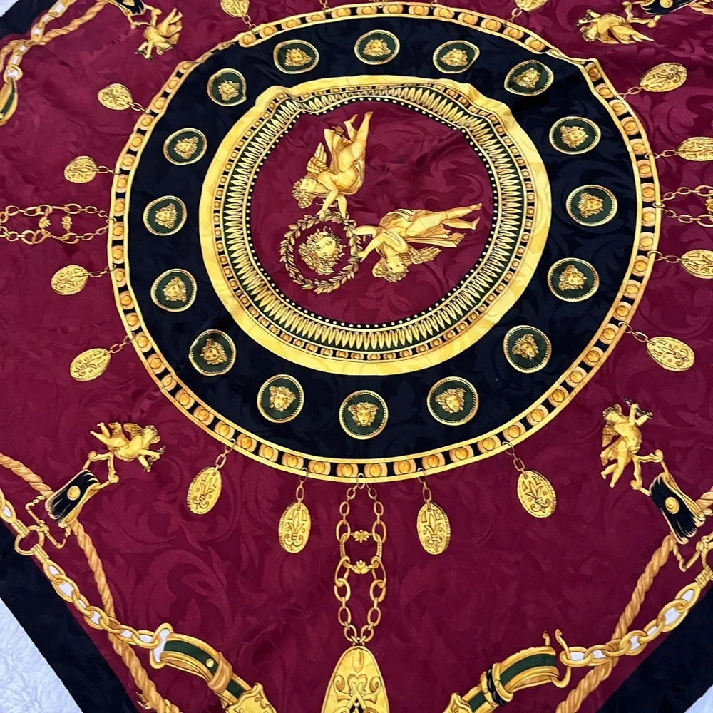 Giorgio Sermoneta 100% Italian silk scar Elegant Red and Gold Scarf 33” x 33” - Picture 5 of 12